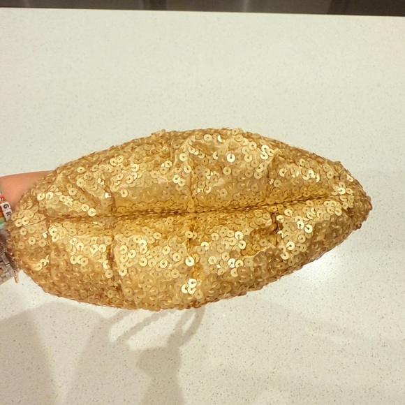 Gold Sequin Evening Clutch with Structured Frame - Picture 5 of 5